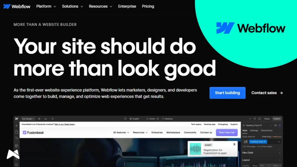 Napreden urejevalnik v Webflow za popolno vizualno prilagoditev spletne strani brez pisanja kode