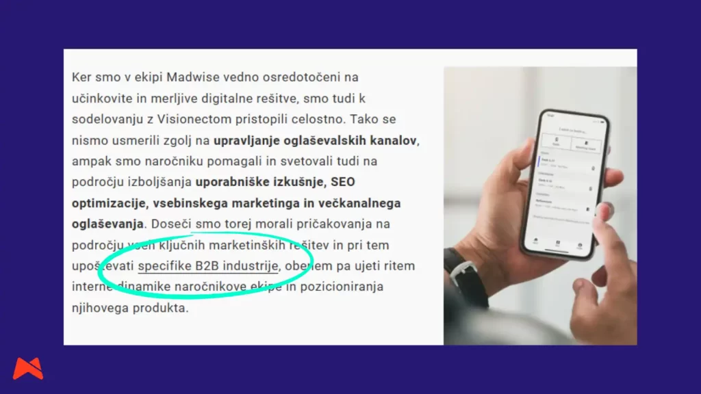 Dober primer anchor besedila na Madwise spletni strani