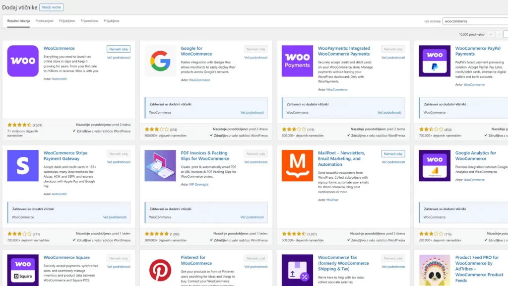 seznam uporabnih wordpress vtičnikov za samostojno izdelavo spletne trgovine WooCommerce