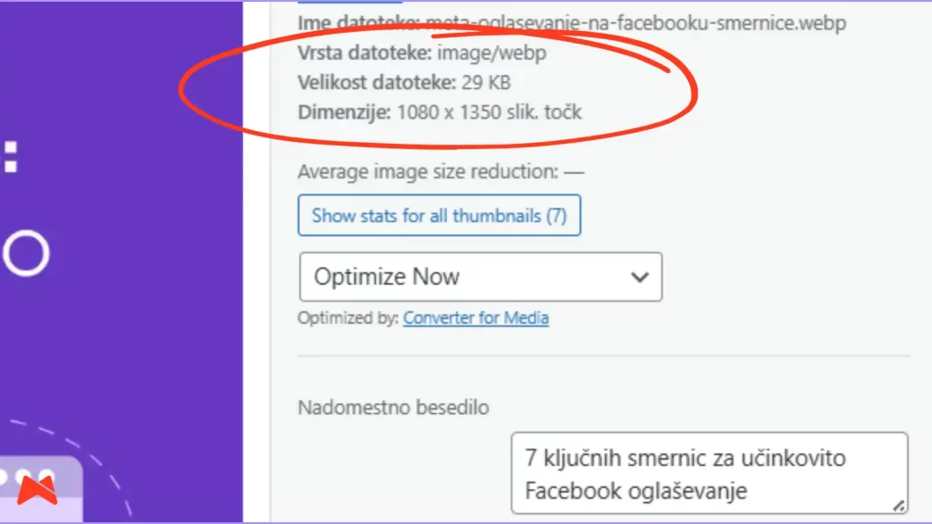 Prilagojene dimenzije slik v WordPress medijski knjižnici