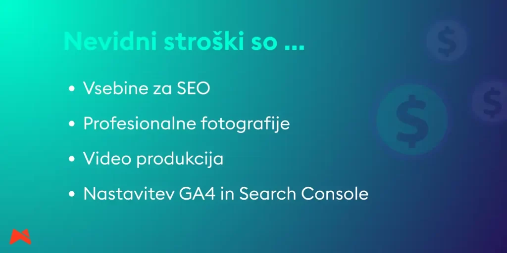 Stroški dodatnih storitev pri izdelavi WordPress strani
