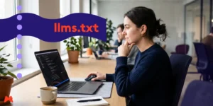 Naslovna slika za članek o datoteki llms.txt in GEO optimizaciji